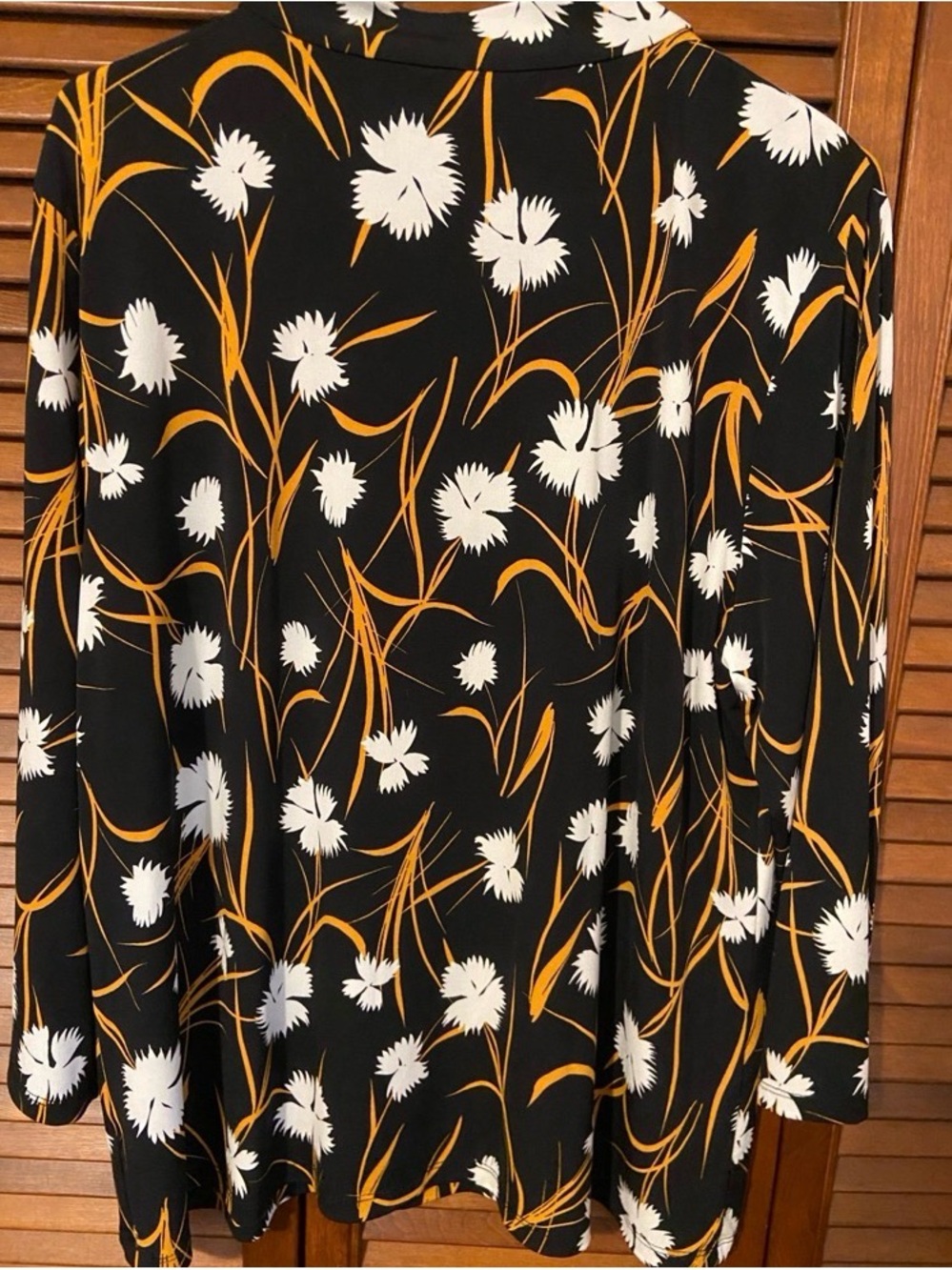 Liz Claiborne Black Floral Tie-Neck Blouse with White & Mustard Print - Picture 3 of 3